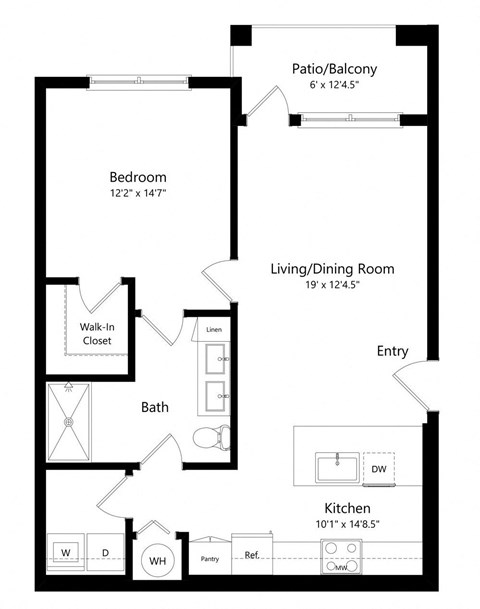One Bedroom Floor Plan with 743 Sq. Ft. at Lenox at Bloomingdale Luxury Apartments in Riverview FL